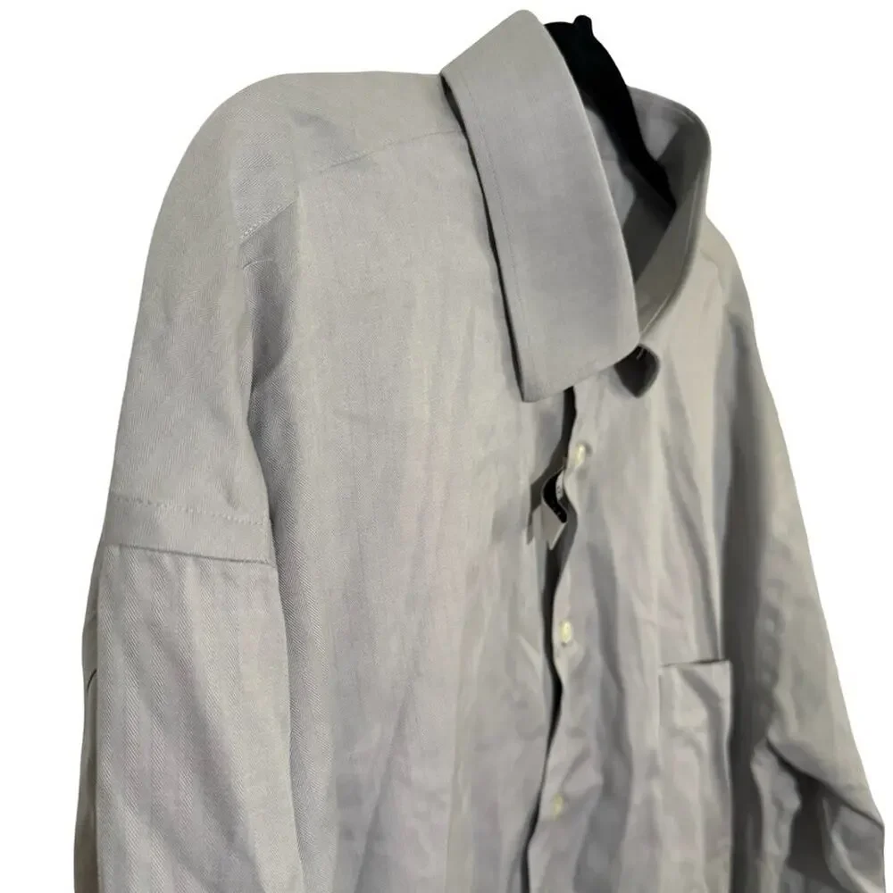 Joseph Abboud No Wrinkle Gray Herringbone Egyptian Cotton Dress Shirt 19 34/35